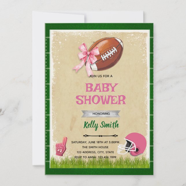 Football baby shower girl invitation (Front)