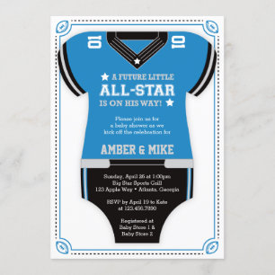 Football Baby Shower Invitation, Black, Blue Invitation