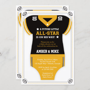 Football Baby Shower Invitation, Gold, Black Invitation