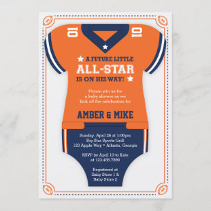 Football Baby Shower Invitation, Orange, Blue Invitation