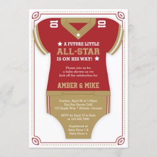 Football Baby Shower Invitation, Scarlet, Gold Invitation