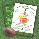 Football Baby Shower Tailgate couples Game Day Invitation<br><div class="desc">Simple and modern "bottles bibs beers and Cheers", Football Baby Shower watercolor invitation. Features a baby bottle, beers and a football in colours of green, brown white. Great for any team you're cheering for! All wording can be changed. To make more changes go to Personalise this template. On the bottom...</div>