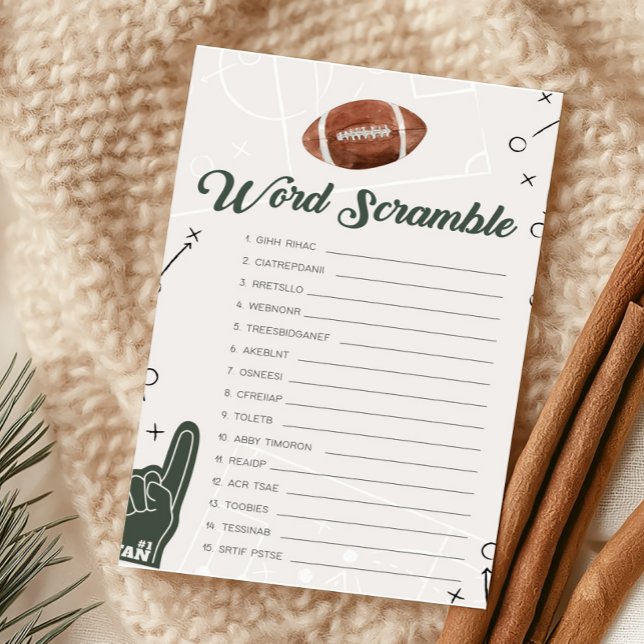 Football Baby Shower Word Scramble Game (Football Sports Baby Shower Word Scramble Game)
