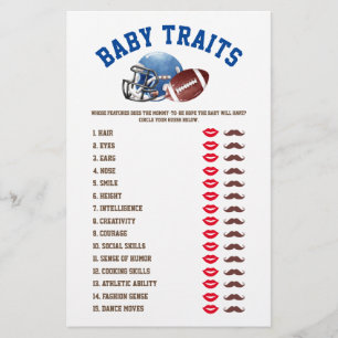 Football Baby Traits Baby Shower Game  Flyer