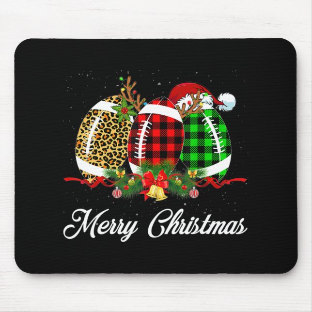 Football Ball Christmas Leopard Red Plaid Santa Ha Mouse Pad (Front)