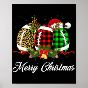 Football Ball Christmas Leopard Red Plaid Santa Ha Poster