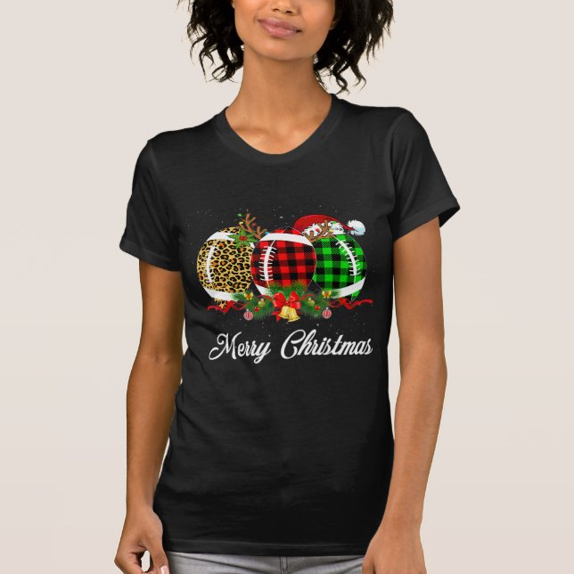 Football Ball Christmas Leopard Red Plaid Santa Ha T-Shirt (Front)