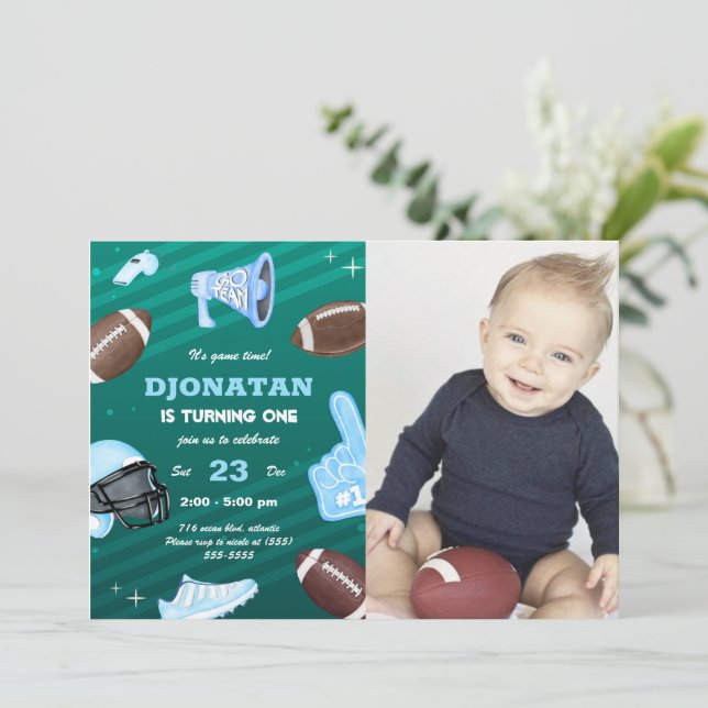 Football Ball First Birthday Invitation (Standing Front)