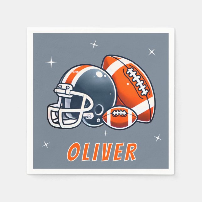 Football Ball Helmet Cartoon Birthday Party Napkin (Front)