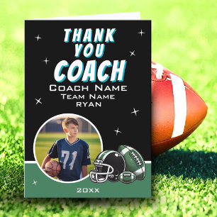 Football Ball Helmet Cartoon Coach Photo Thank You Card
