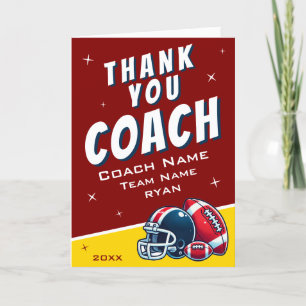 Football Ball Helmet Cartoon Coach Thank You Card