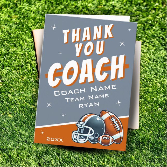 Football Ball Helmet Cartoon Coach Thank You Card (Creator Uploaded)