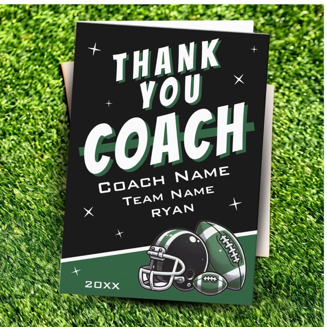 Football Ball Helmet Cartoon Coach Thank You Card (Creator Uploaded)