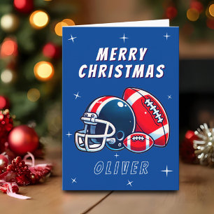 Football Ball Helmet Cartoon Merry Christmas Card