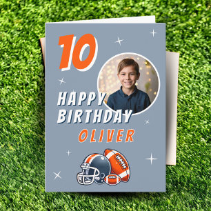 Football Ball Helmet Cartoon Photo Birthday Card