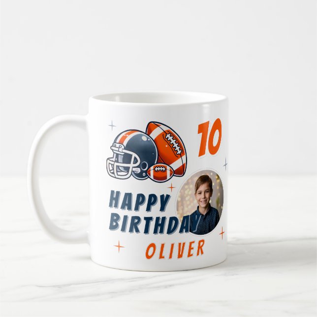 Football Ball Helmet Cartoon Photo Birthday  Coffee Mug (Left)