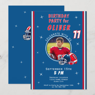 Football Ball Helmet Cartoon Photo Birthday Invitation