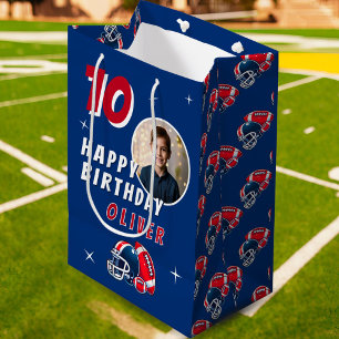 Football Ball Helmet Cartoon Photo Birthday Medium Gift Bag