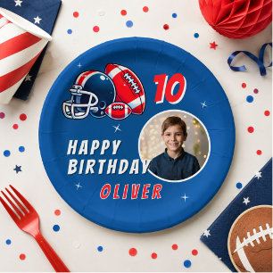 Football Ball Helmet Cartoon Photo Birthday Paper Plate