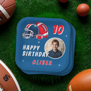 Football Ball Helmet Cartoon Photo Birthday Paper Plate