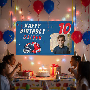 Football Ball Helmet Cartoon Photo Birthday Party Banner