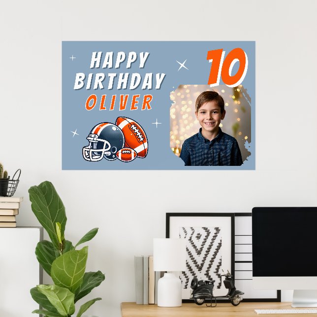 Football Ball Helmet Cartoon Photo Birthday Party  Poster (Home Office)