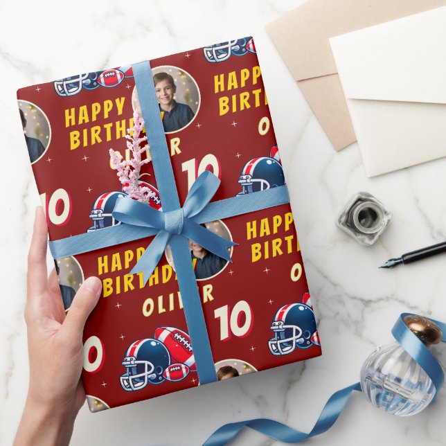 Football Ball Helmet Cartoon Photo Birthday Wrapping Paper (Gifting)