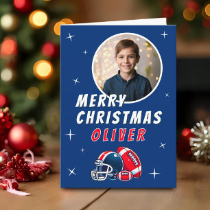 Football Ball Helmet Cartoon Photo Merry Christmas Card