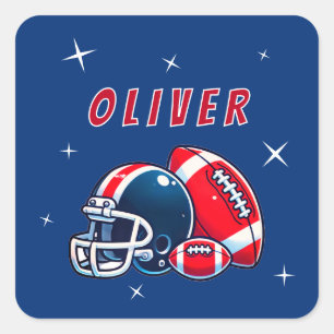 Football Ball Helmet Cartoon Sports Christmas Square Sticker