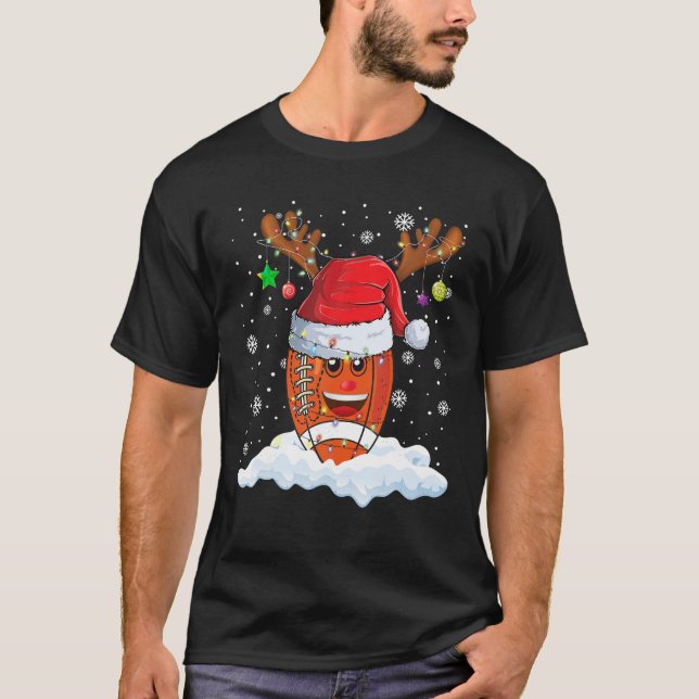Football Ball Santa Hat Reindeer Merry Christmas L T-Shirt (Front)