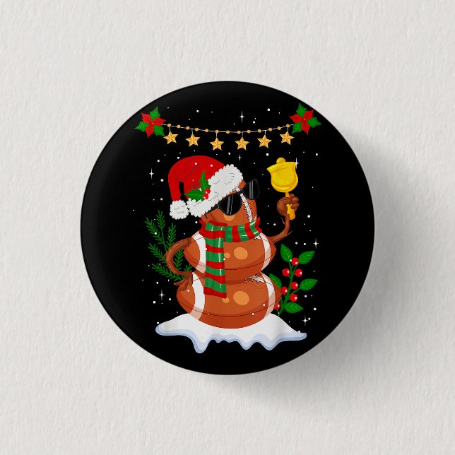 Football ball Snowman Santa Hat Merry Christmas 3 Cm Round Badge (Front)