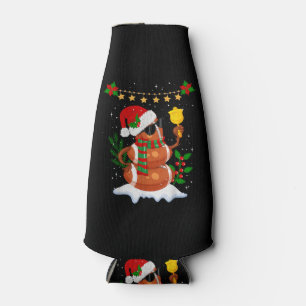 Football ball Snowman Santa Hat Merry Christmas Bottle Cooler
