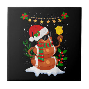 Football ball Snowman Santa Hat Merry Christmas Ceramic Tile