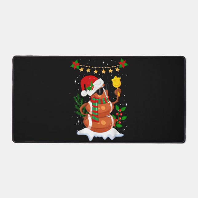 Football ball Snowman Santa Hat Merry Christmas Desk Mat (Front)