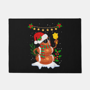 Football ball Snowman Santa Hat Merry Christmas Doormat