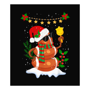 Football ball Snowman Santa Hat Merry Christmas Photo Print