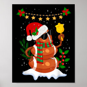 Football ball Snowman Santa Hat Merry Christmas Poster