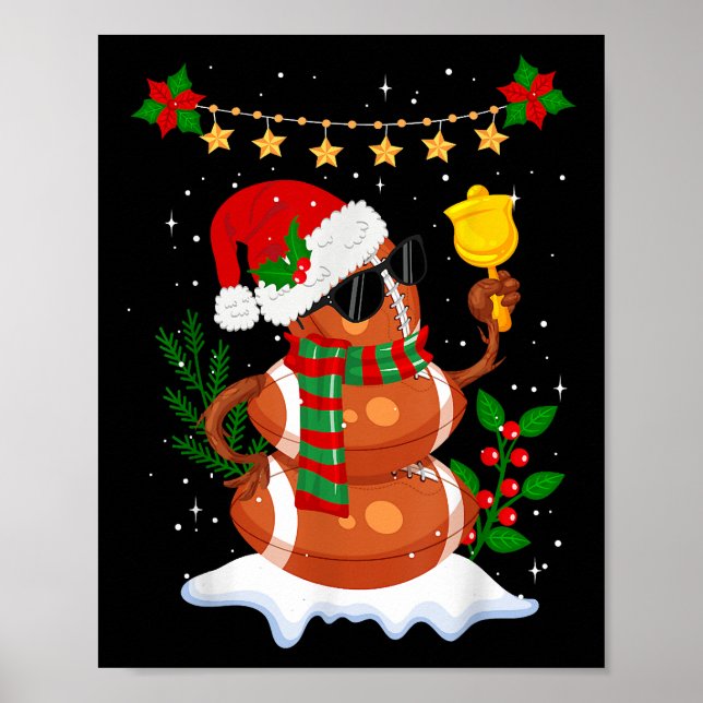 Football ball Snowman Santa Hat Merry Christmas Poster (Front)