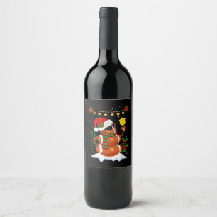 Football ball Snowman Santa Hat Merry Christmas Wine Label