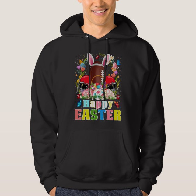 Football Ball With Bunny Ears Easter Day Men Boys  Hoodie (Front)