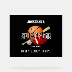 Football Baseball Basketball Sports Bar Acrylic Sign