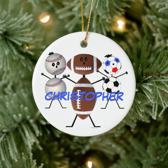Football Baseball Soccer CUSTOM Cartoon Ceramic Ornament (Tree)