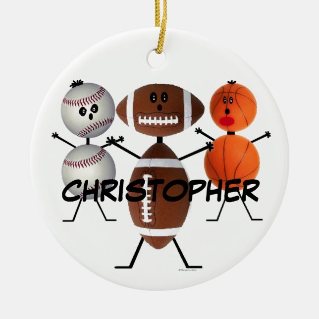 Football Basketball Baseball Cartoon Ceramic Ornament (Front)