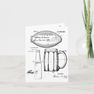 Football & Beer Mug, Bottle, Patent Blueprints  Card