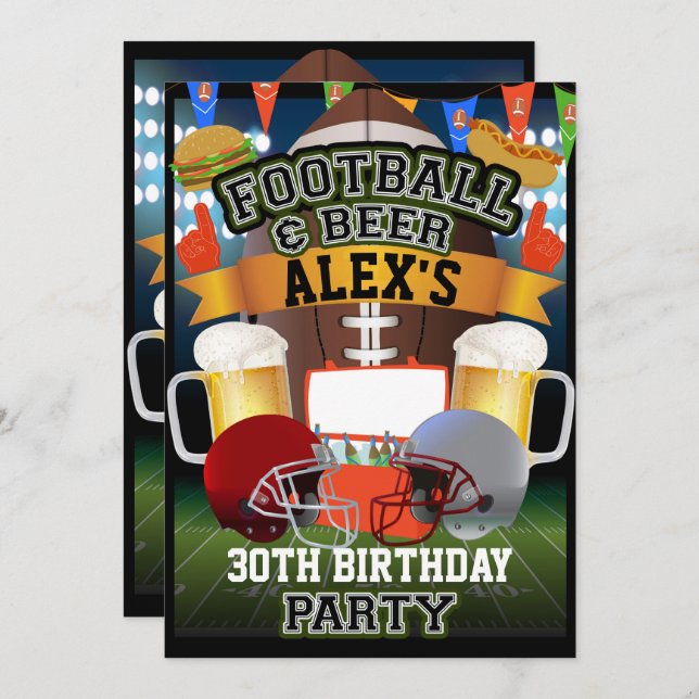 Football & Beer Sports Game Birthday Party Invitation (Front/Back)