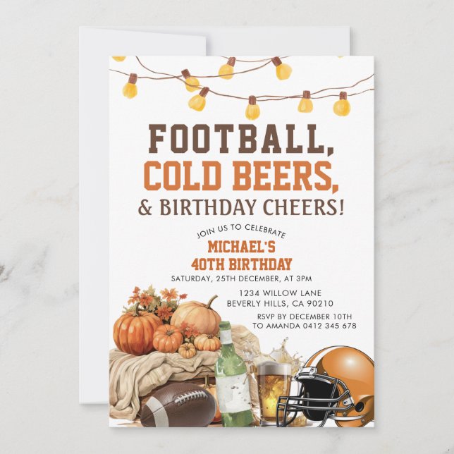 Football Beers Adult Male Birthday Adult Pumpkin Invitation (Front)