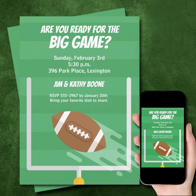 Football Big Game Watch Party Invitation (Football Big Game Watch Party Invitations - order INSTANT DOWNLOAD, PRINTED or both)