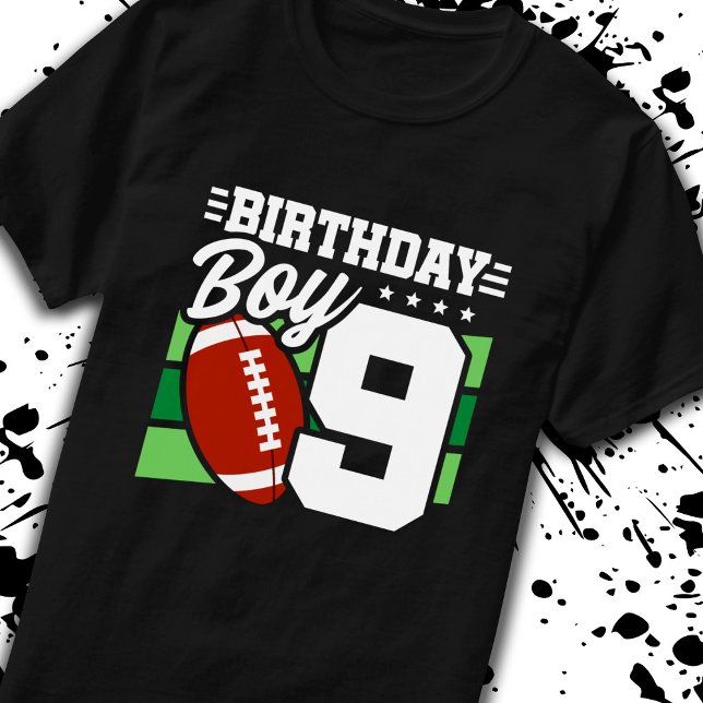 Football Birthday 9 Year Old Boy 9th Birthday T-Shirt (Creator Uploaded)