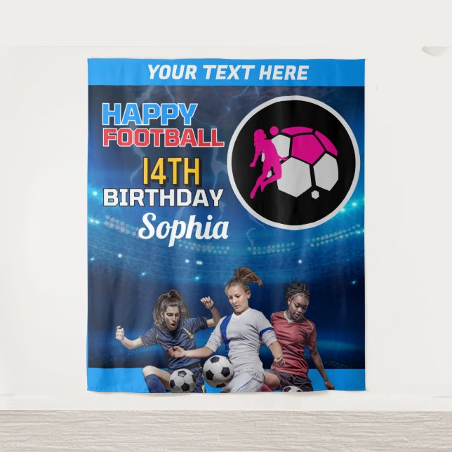 Football Birthday, Football Girl Player Backdrop Tapestry (Front)