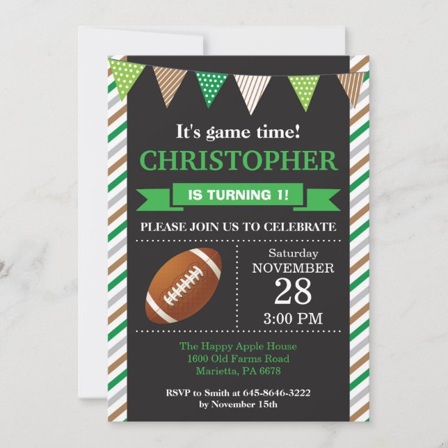 Football Birthday Invitation 1st Birthday Party (Front)